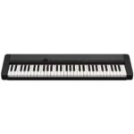 Product Description CASIO CT-S300BK (Standard) Keyboard	61 standard size keys Touch Response	2 sensitivity levels, off Maximum Polyphony	48 Tones	Built-in tones: 400 Digital Effects	Reverb: 1 to 10, off Metronome	Beats per measure: 0 to 16 Tempo range: 20 to 255 Song Bank	Built-in songs: 60 Part off function: left-hand, right-hand, both-hand Auto Accompaniment	Built-in rhythms: 77 Dance Music Mode	Built-in patterns: 50 Dance Music Voice: 12 Other Functions	Transpose: ±1 octaves (-12 to +12 semitones) Tuning: A4 = 415.5 to 465.9 Hz (Initial default: 440.0 Hz) One Touch Preset: 77 Sustain button LCD display (adjustable contrast) MySetup : 1 APP Function	Chordana Play MIDI	16 multi-timbre received, GM Level 1 standard Pitch Bend Wheel	0 to 12 semitones Input/Output Terminals	PHONES/OUTPUT jack: Stereo mini jack (3.5mm) AUDIO IN jack: Stereo mini jack (3.5mm) USB port: micro B PEDAL jack: Standard jack (6.3mm) (Pedal sustain, sostenuto, soft, start/stop) Power Jack	9.5V DC Power Supply	2-Way Power 6 AA-size alkaline batteries or AA-size rechargeable nickel metal hydride batteries, Continuous operation: approximately 19 hours (alkaline batteries), approximately 15 hours (rechargeable nickel metal hydride batteries)*, actual battery life may be shorter depending on battery type, performance style, or operation environment; LAD-6a AC Adaptor 9.5V (JEITA Standard, with unified polarity plug), 30-minute Auto Power Off (Can be disabled.) Measured values while using eneloop batteries. eneloop is a trademark of Panasonic Corporation. Speakers	13cm x 6cm (oval) x 2 (Output: 2.5W + 2.5W) Power Consumption	5.5 W Dimensions	93.0 (W) x 25.6 (D) x 7.3 (H) cm Weight	Approximately 3.3kg (Excluding batteries) Included Accessories	Music stand EAN code	4971850314950